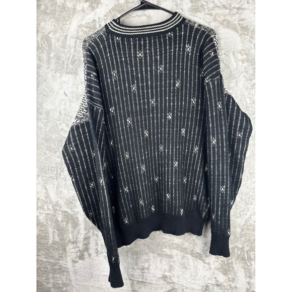 Geometric Knit Sweater Black Gray Grandpa Core Cozy Vintage Oversized Mens XL - Picture 7 of 8